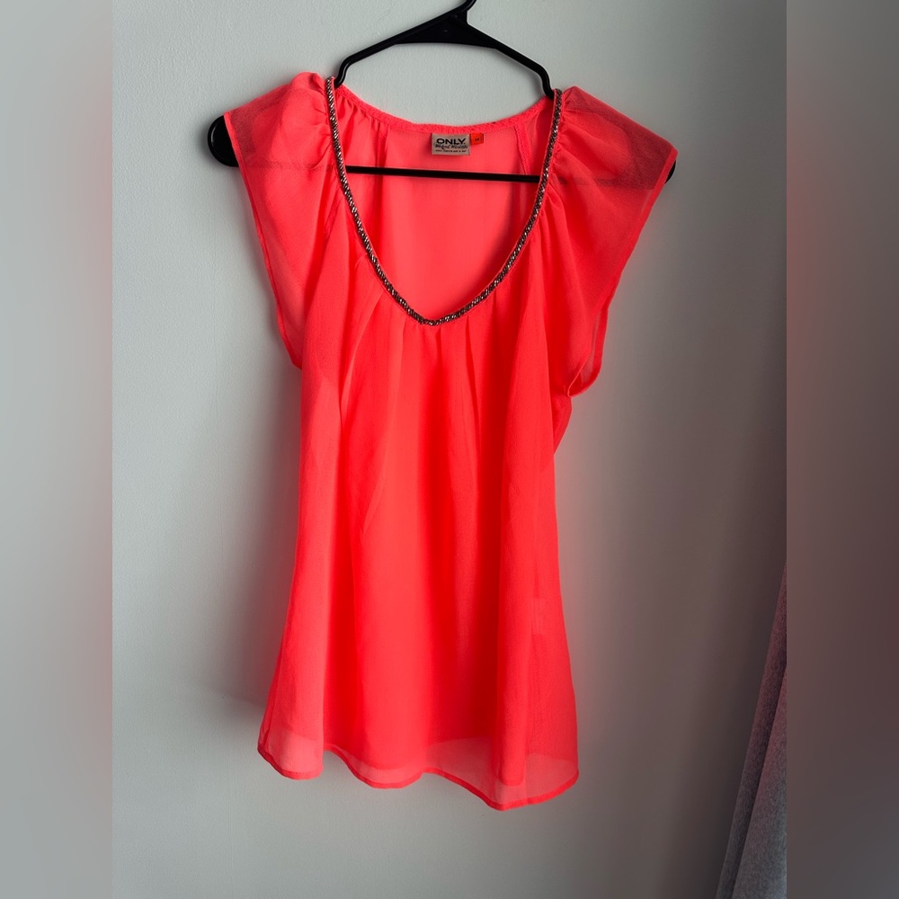 ONLY Women's Vibrant Pink Chain-Detail Blouse